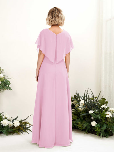 Carlyna Soleil A-Line Candy Pink Bridesmaid Dress Maxi Short Sleeve V-Neck Dress #color_candy-pink