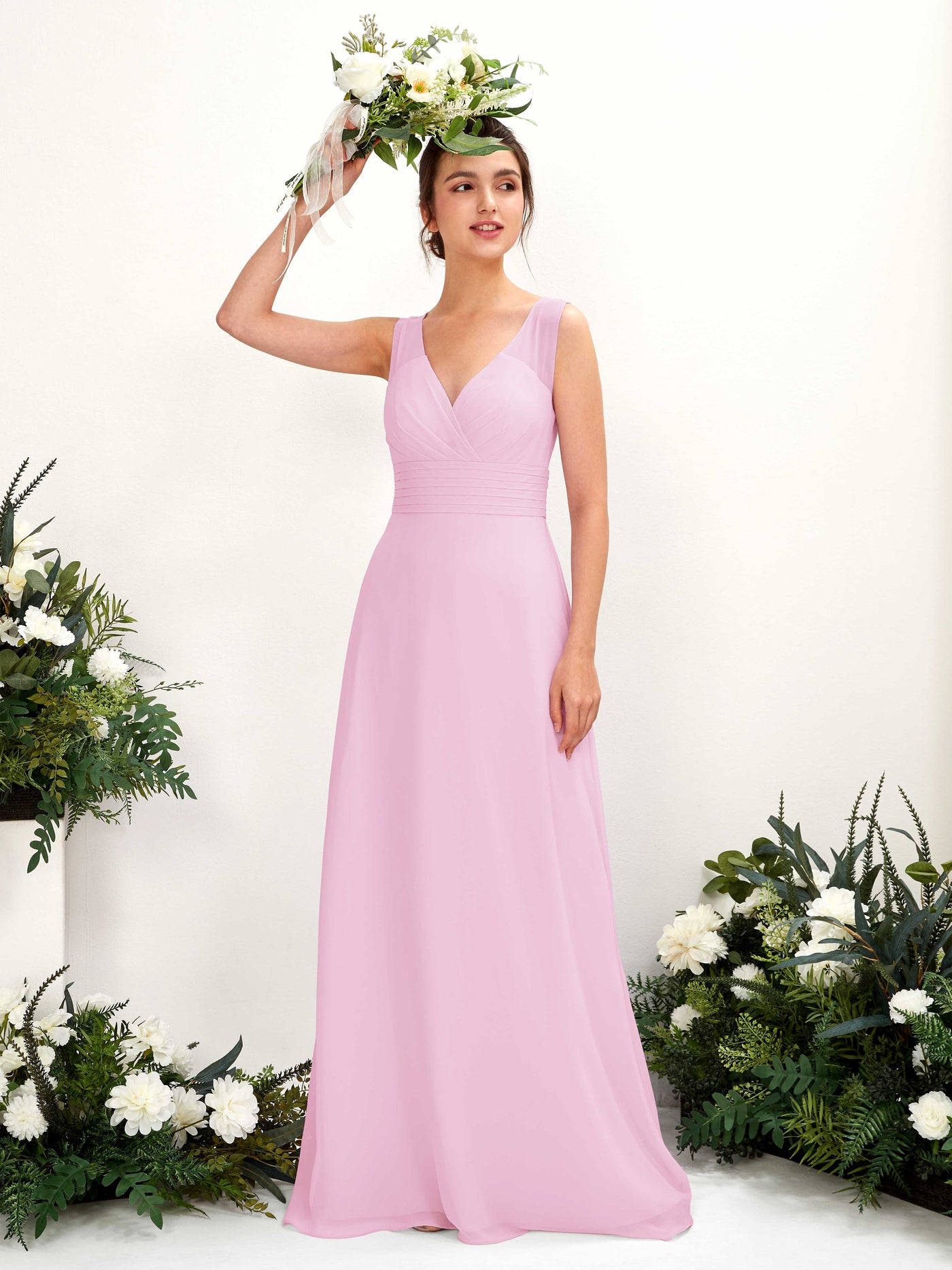 A-line V-neck Sleeveless Chiffon Bridesmaid Dress - Candy Pink (81220939)#color_candy-pink