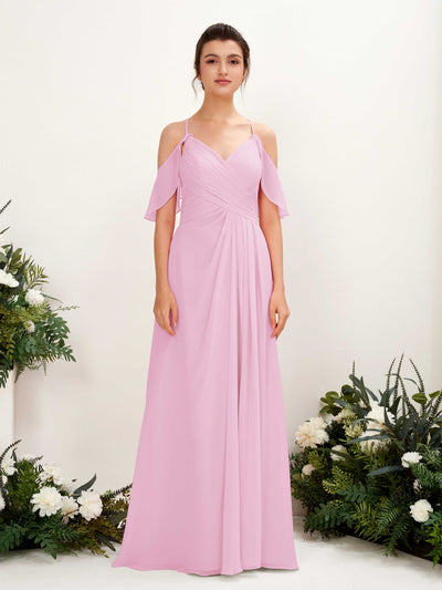 Carlyna Orlane A-Line Candy Pink Bridesmaid Dress Maxi Sleeveless V-Neck Dress #color_candy-pink