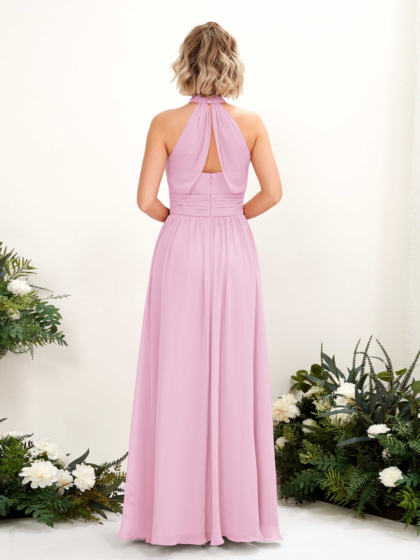 Ball Gown Halter Sleeveless Chiffon Bridesmaid Dress - Candy Pink (81225339)#color_candy-pink
