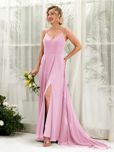 Carlyna Mana A-Line Candy Pink Bridesmaid Dress Maxi Sleeveless V-Neck Dress #color_candy-pink