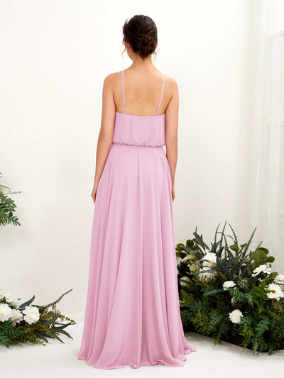 Carlyna Alva A-Line Candy Pink Bridesmaid Dress Maxi Sleeveless Halter Dress Back View #color_candy-pink