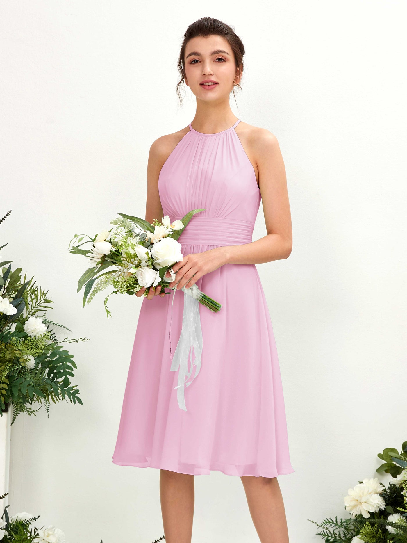 Halter Sleeveless Chiffon Bridesmaid Dress - Candy Pink (81220139)#color_candy-pink