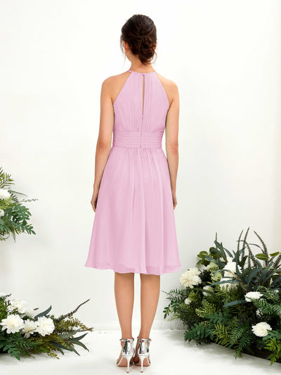 Carlyna Cathie A-Line Candy Pink Bridesmaid Dress Knee-Length Sleeveless Round Neck Dress Back View #color_candy-pink
