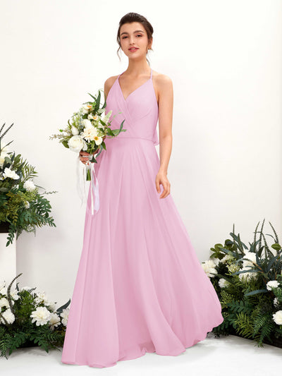 Carlyna Launo A-Line Candy Pink Bridesmaid Dress Maxi Sleeveless V-Neck Dress #color_candy-pink