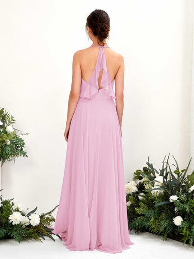 Carlyna Launo A-Line Candy Pink Bridesmaid Dress Maxi Sleeveless V-Neck Dress #color_candy-pink