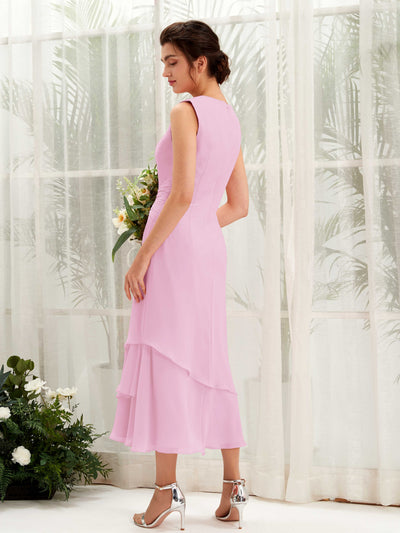 Carlyna Raina Mermaid Candy Pink Bridesmaid Dress Midi Sleeveless Round Neck Dress #color_candy-pink