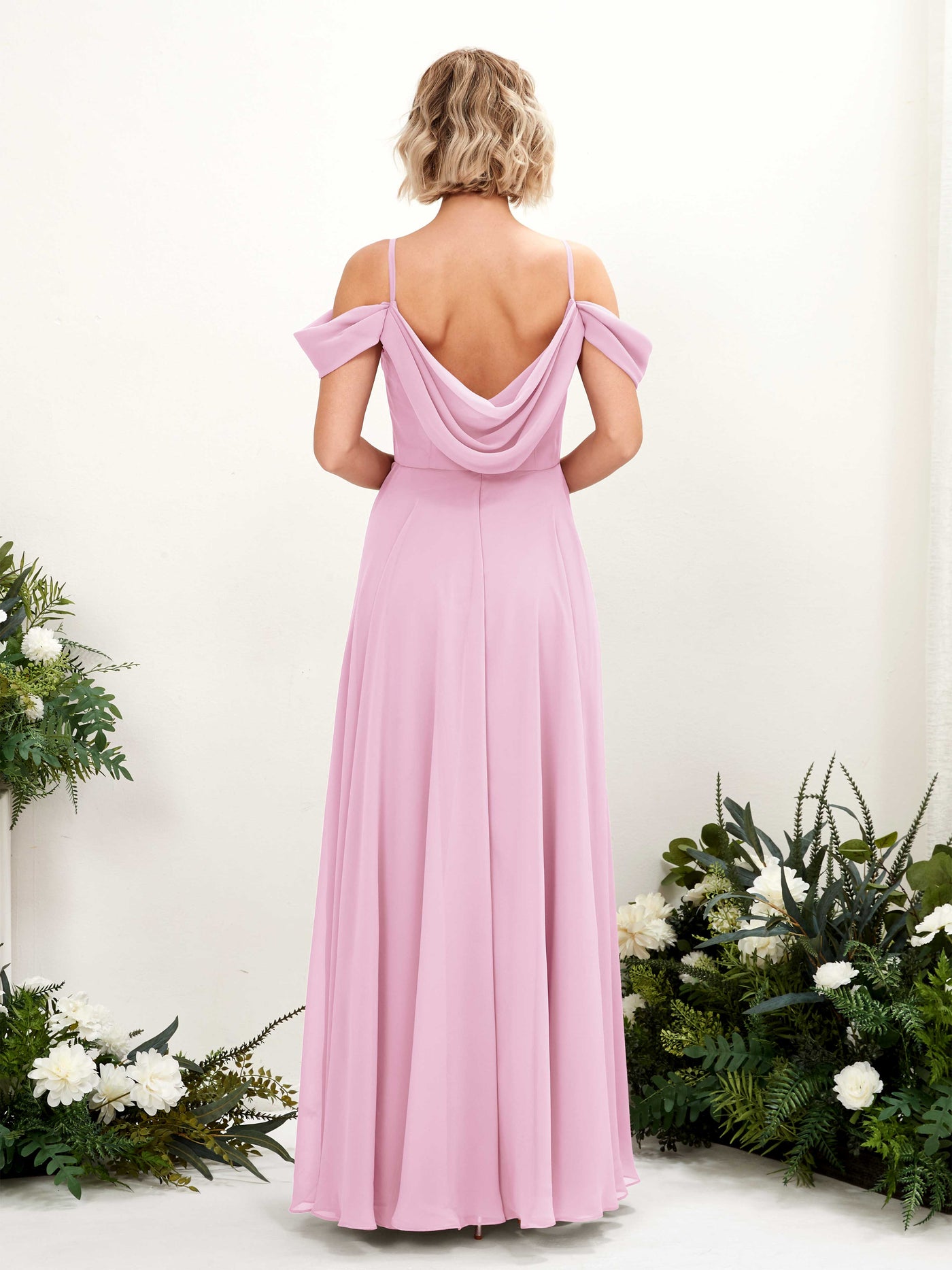 Off Shoulder Straps V-neck Sleeveless Chiffon Bridesmaid Dress - Candy Pink (81224939)#color_candy-pink