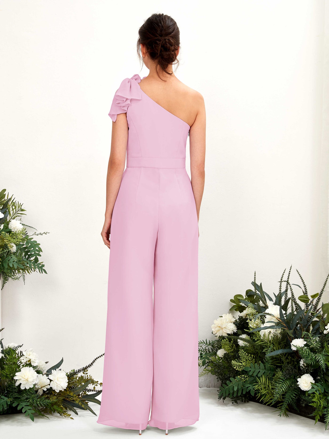 One Shoulder Sleeveless Chiffon Bridesmaid Wide-Leg Jumpsuit - Candy Pink (81220839)#color_candy-pink