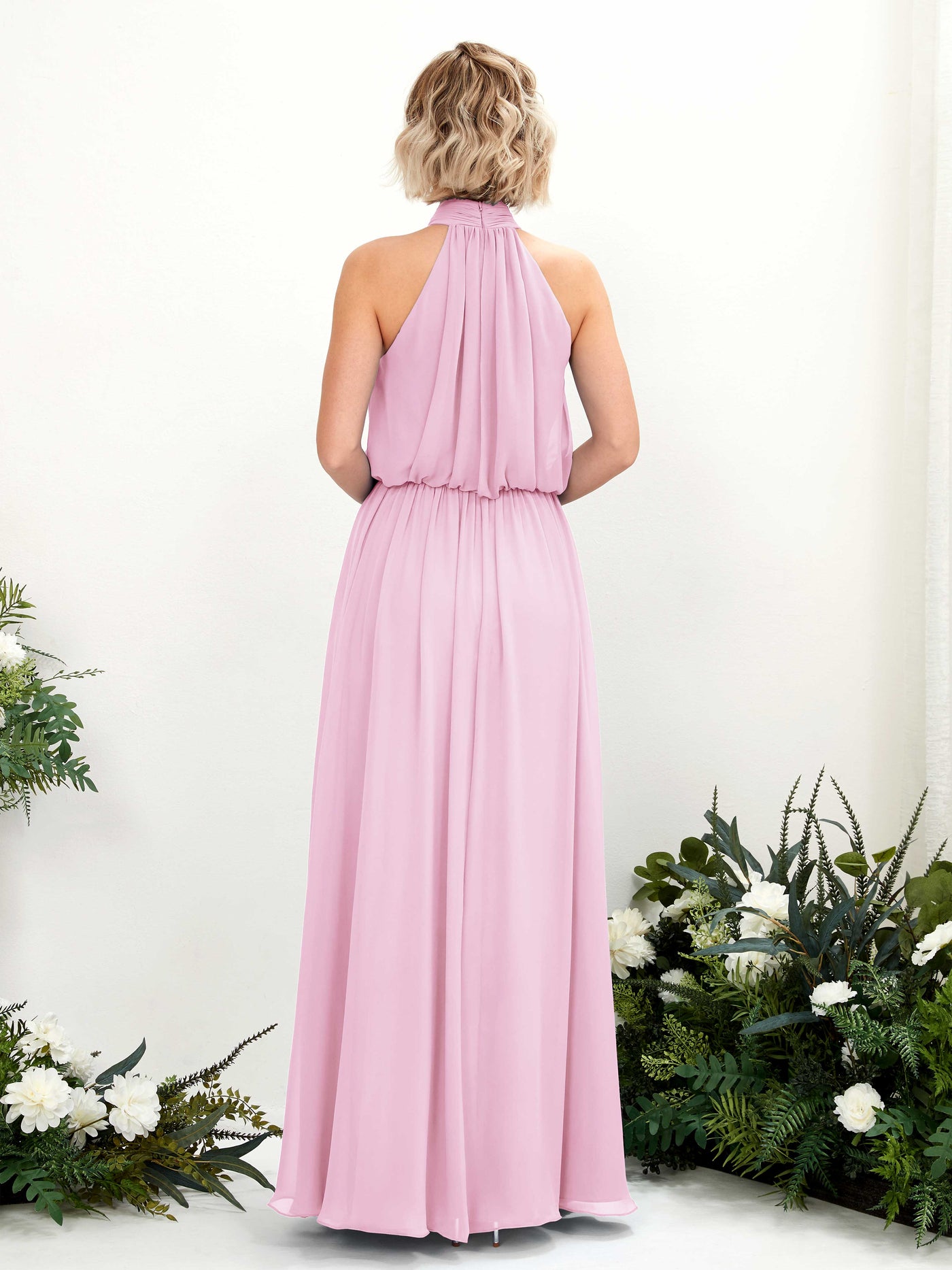 Halter Sleeveless Chiffon Bridesmaid Dress - Candy Pink (81222939)#color_candy-pink