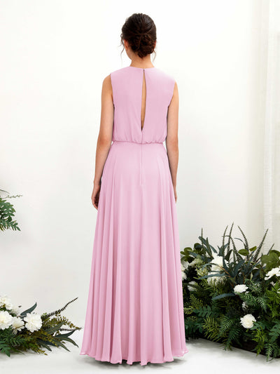 Carlyna Alma A-Line Candy Pink Bridesmaid Dress Maxi Sleeveless Round Neck Dress Back View #color_candy-pink