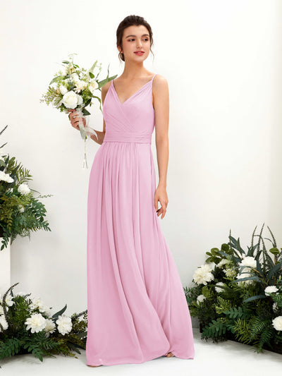 Carlyna Dira A-Line Candy Pink Bridesmaid Dress Maxi Sleeveless V-Neck Dress Front View #color_candy-pink