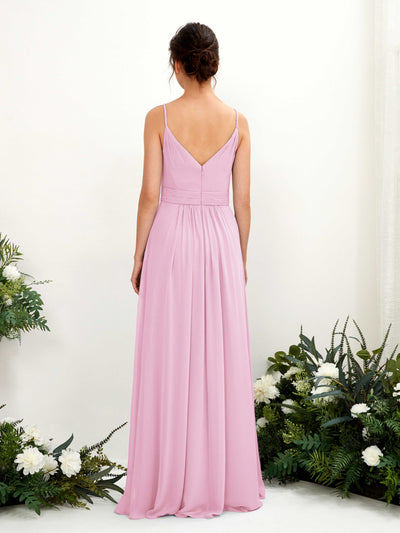 Carlyna Dira A-Line Candy Pink Bridesmaid Dress Maxi Sleeveless V-Neck Dress Back View #color_candy-pink