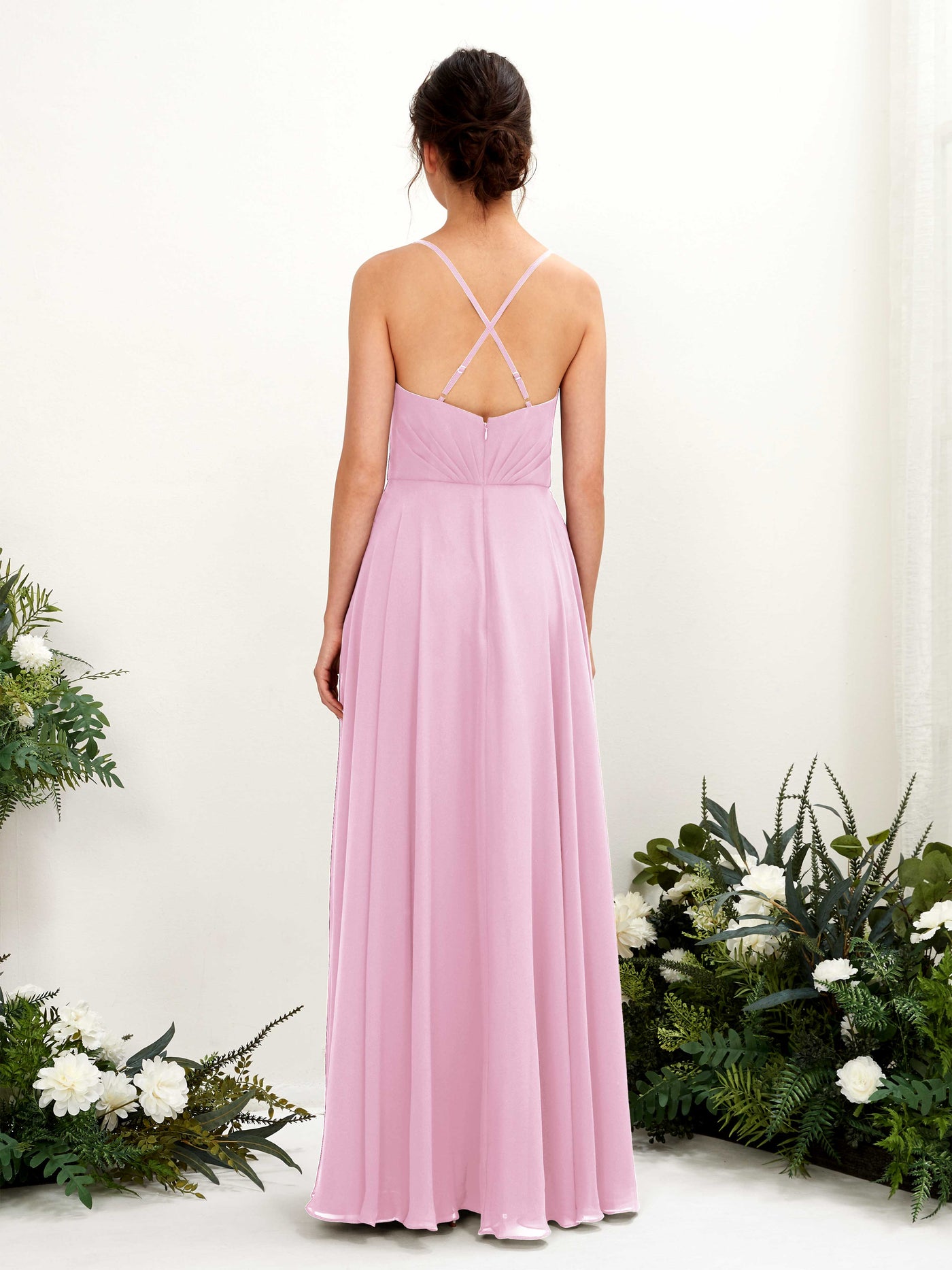 Spaghetti-straps V-neck Sleeveless Bridesmaid Dress - Candy Pink (81224239)#color_candy-pink