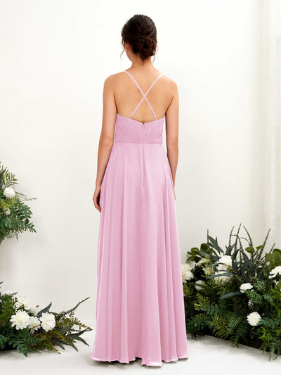 Carlyna Naura A-Line Candy Pink Bridesmaid Dress Maxi Sleeveless V-Neck Dress #color_candy-pink