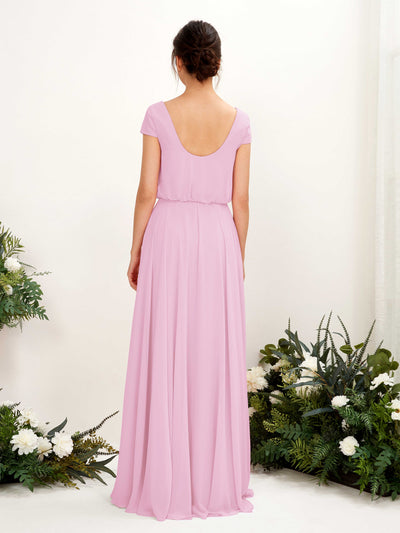 Carlyna Pauline A-Line Candy Pink Bridesmaid Dress Maxi Cap Sleeve V-Neck Dress #color_candy-pink