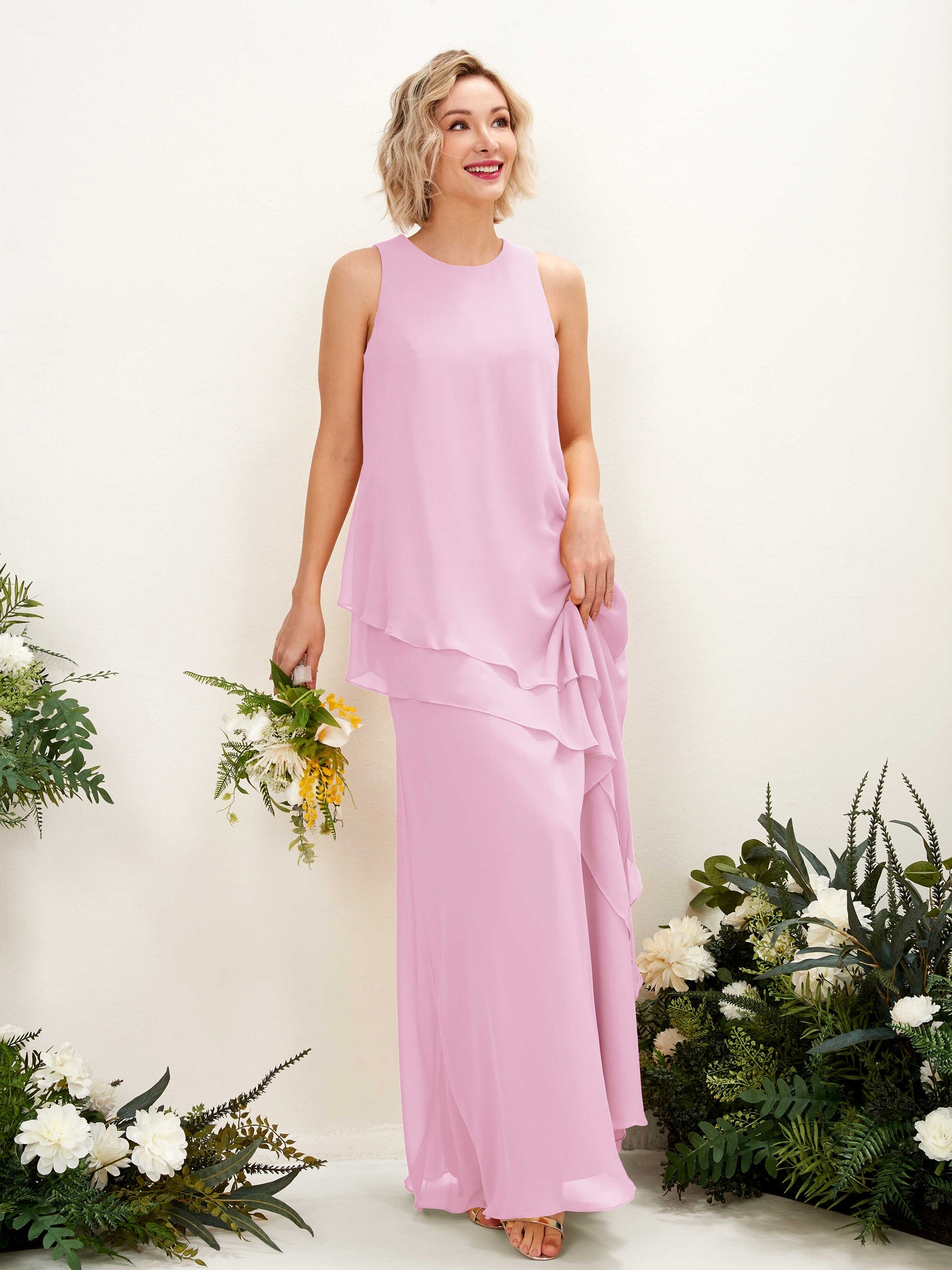 Round Sleeveless Chiffon Bridesmaid Dress - Candy Pink (81222339)#color_candy-pink