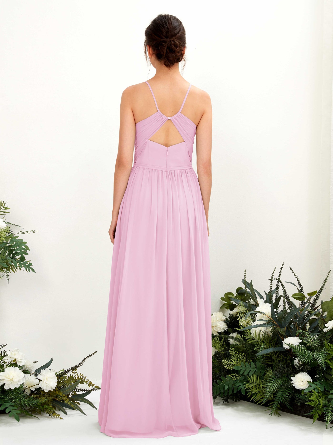 Spaghetti-straps V-neck Chiffon Bridesmaid Dress - Candy Pink (81221439)#color_candy-pink