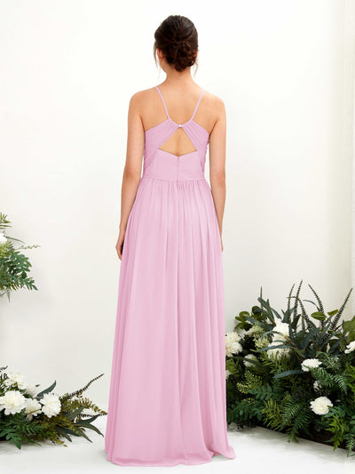 Carlyna Angela A-Line Candy Pink Bridesmaid Dress Maxi Sleeveless V-Neck Dress Back View #color_candy-pink
