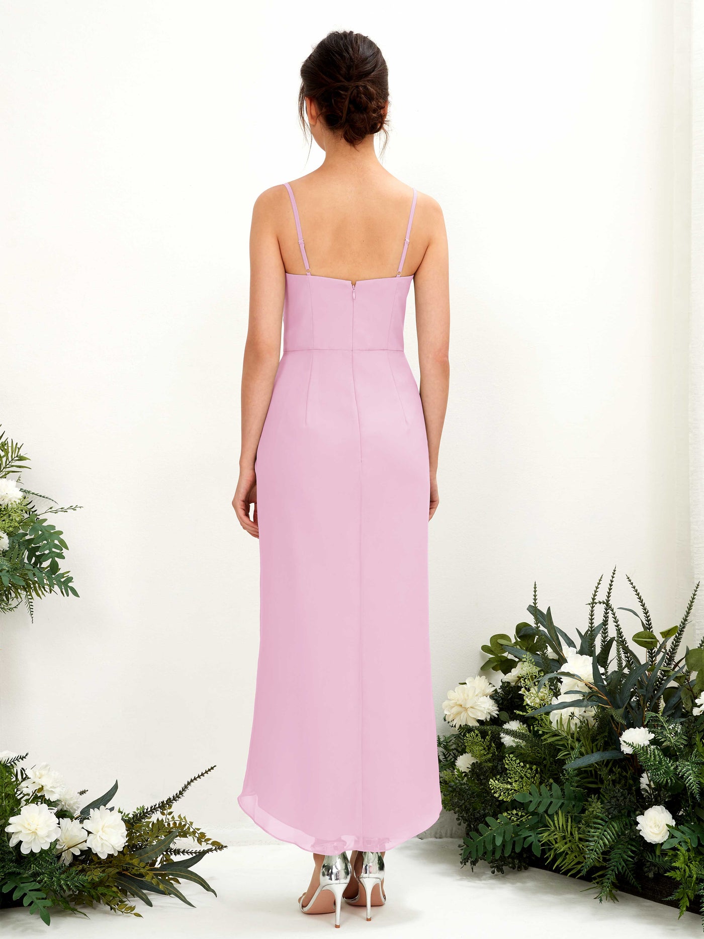 Spaghetti-straps V-neck Sleeveless Chiffon Bridesmaid Dress - Candy Pink (81221339)#color_candy-pink