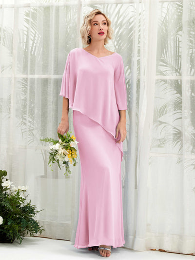Carlyna Violaine A-Line Candy Pink Bridesmaid Dress Maxi Three Quarter Sleeve V-Neck Dress #color_candy-pink