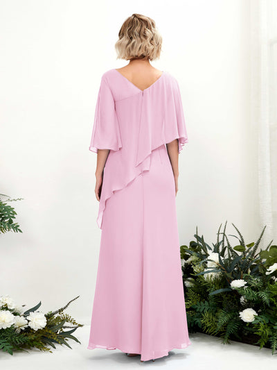 Carlyna Violaine A-Line Candy Pink Bridesmaid Dress Maxi Three Quarter Sleeve V-Neck Dress #color_candy-pink