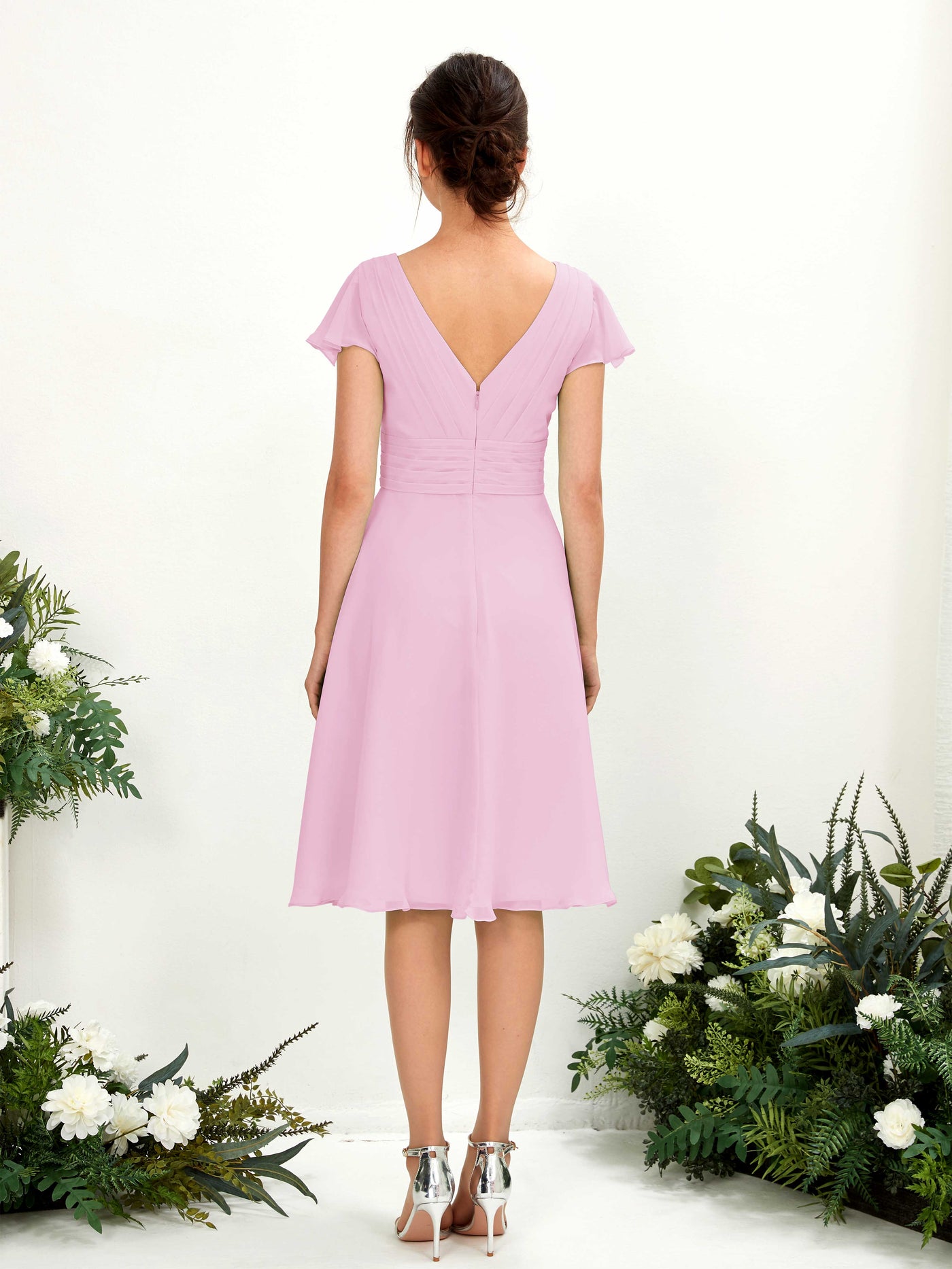 V-neck Short Sleeves Chiffon Bridesmaid Dress - Candy Pink (81220239)#color_candy-pink