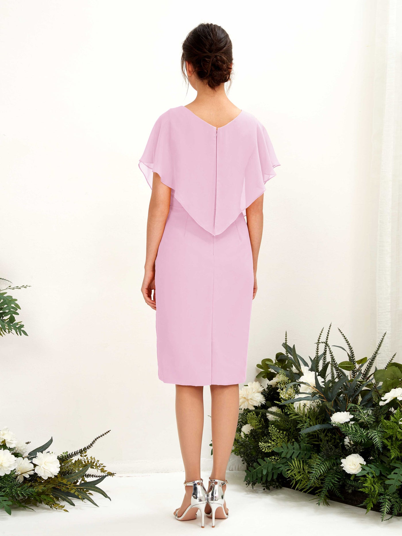 V-neck Short Sleeves Chiffon Bridesmaid Dress - Candy Pink (81222239)#color_candy-pink