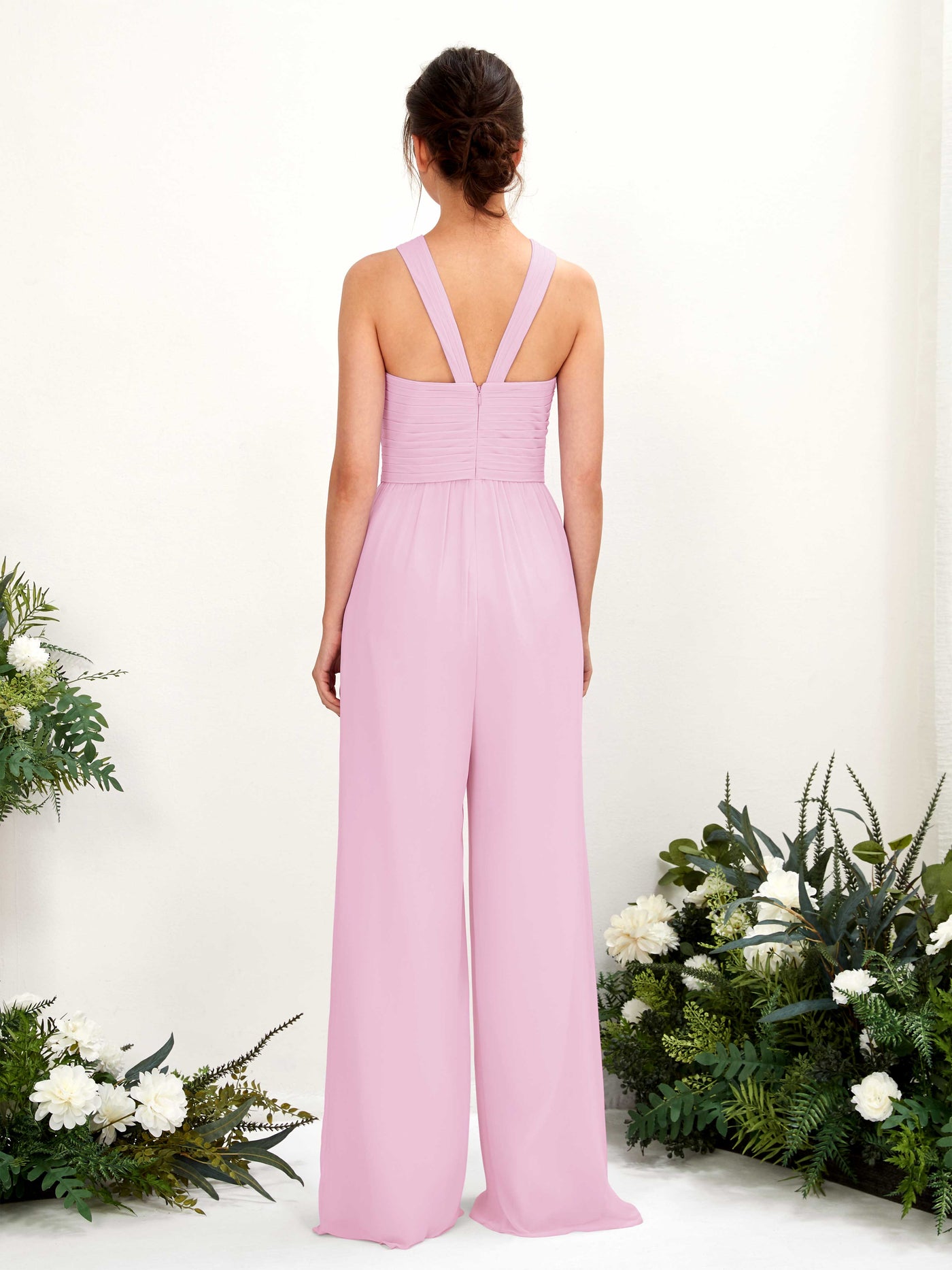 V-neck Sleeveless Chiffon Bridesmaid Dress Wide-Leg Jumpsuit - Candy Pink (81220739)#color_candy-pink