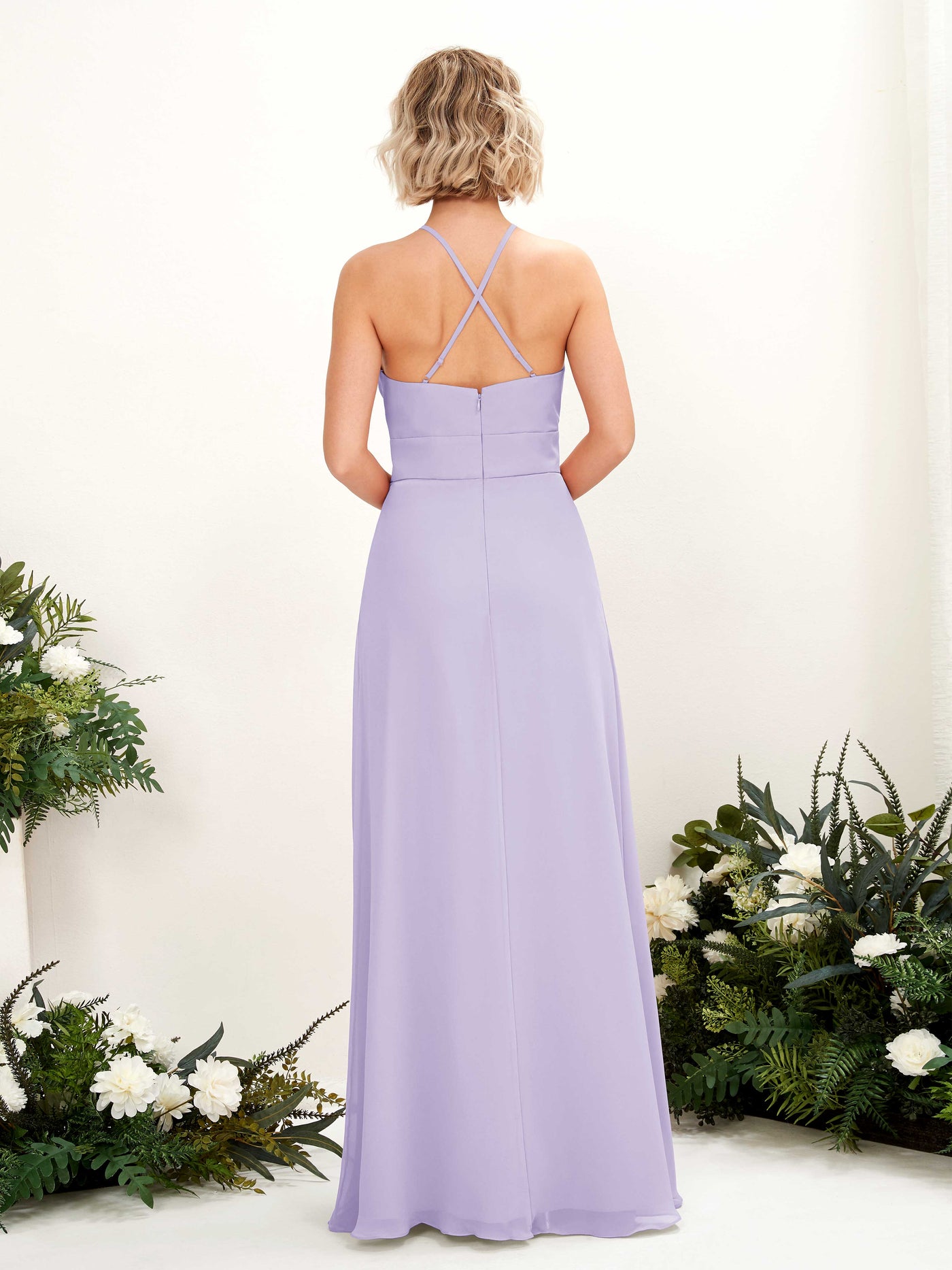A-line Ball Gown Halter Spaghetti-straps Sleeveless Bridesmaid Dress - Lilac (81225214)#color_lilac