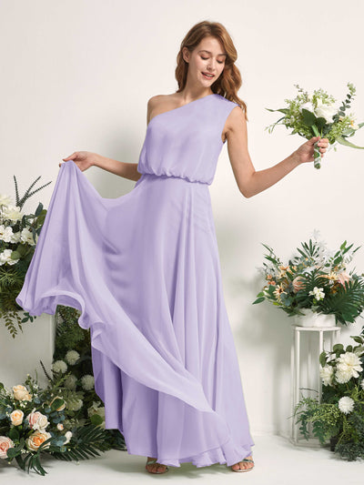 Carlyna Cecily A-Line Lilac Bridesmaid Dress Maxi Sleeveless One Shoulder Dress Side View 2 #color_lilac