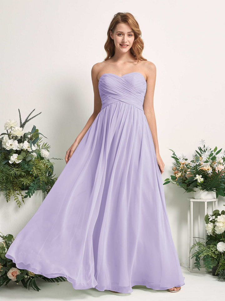 Bridesmaid Dress A-line Chiffon Sweetheart Full Length Sleeveless Wedding Party Dress - Lilac (81226914)