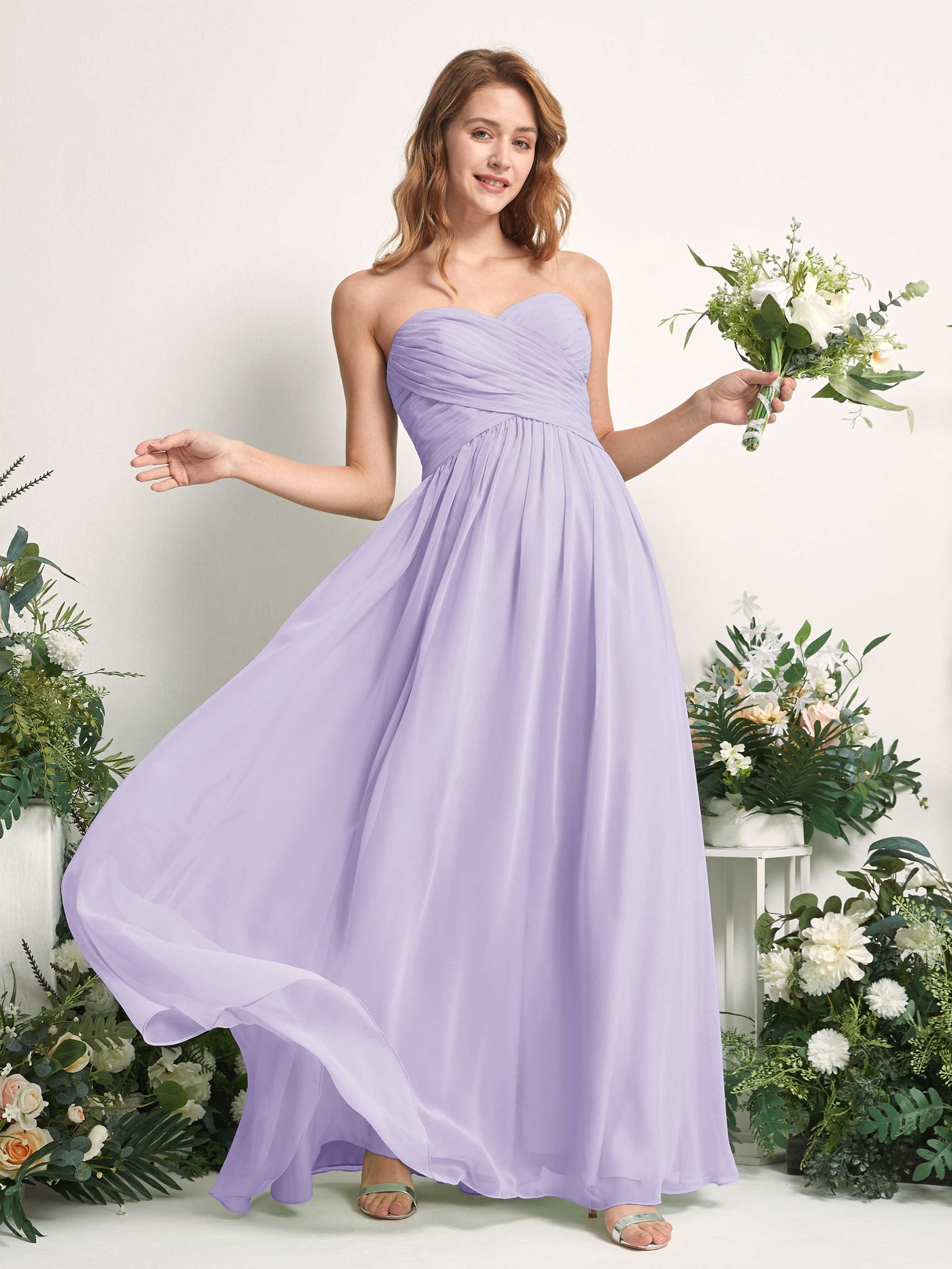 Bridesmaid Dress A-line Chiffon Sweetheart Full Length Sleeveless Wedding Party Dress - Lilac (81226914)#color_lilac