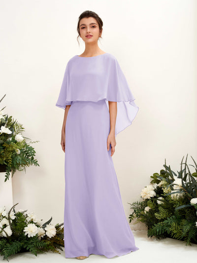 Carlyna Savin Sheath Lilac Bridesmaid Dress Maxi Cap Sleeve Boat Neck Dress #color_lilac