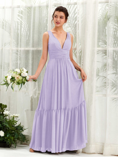 Carlyna Alissa A-Line Lilac Bridesmaid Dress Maxi Sleeveless V-Neck Dress Front View #color_lilac