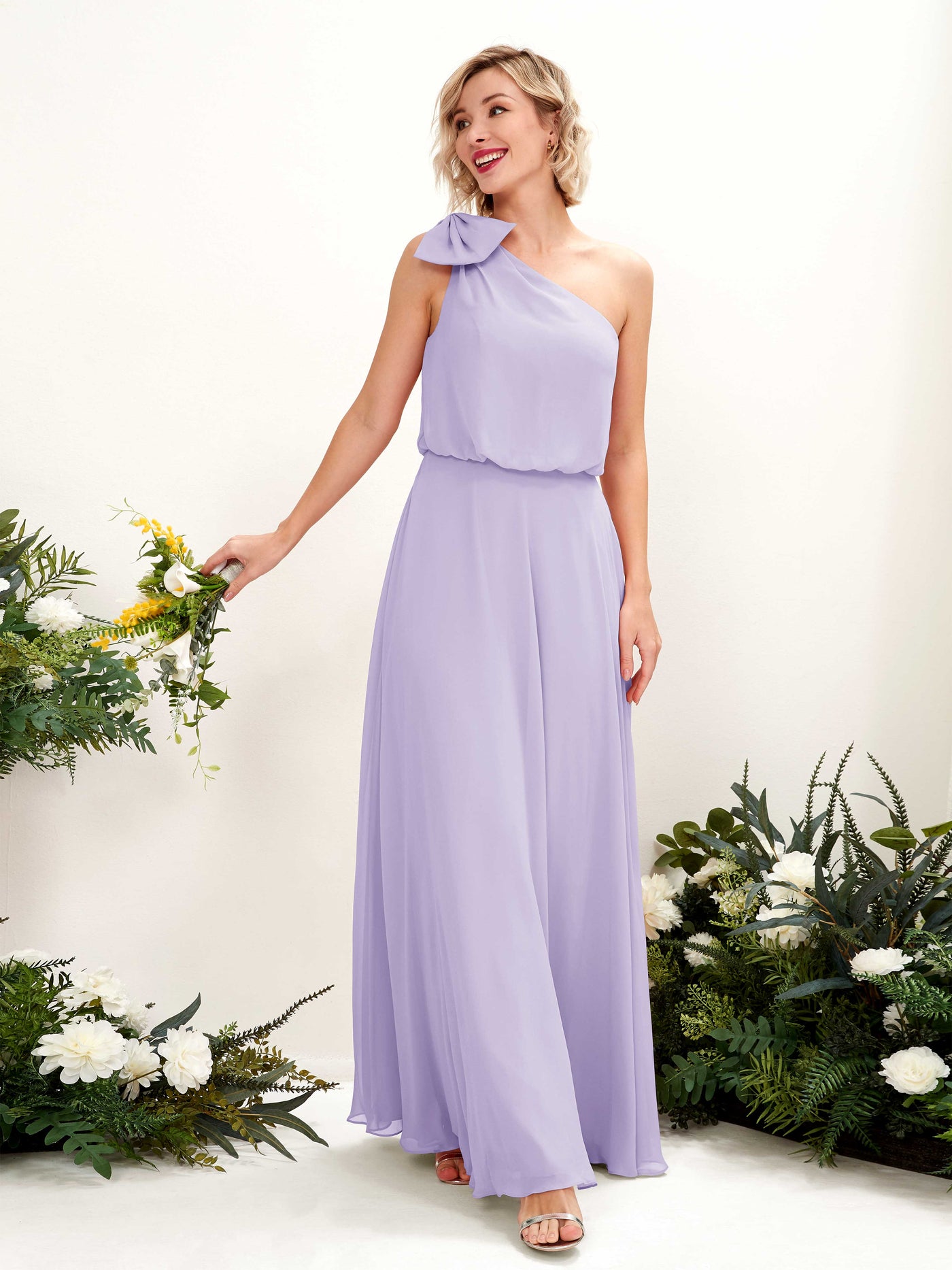 A-line One Shoulder Sleeveless Chiffon Bridesmaid Dress - Lilac (81225514)#color_lilac