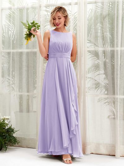 Carlyna Brianna A-Line Lilac Bridesmaid Dress Maxi Sleeveless Boat Neck Dress Front View #color_lilac