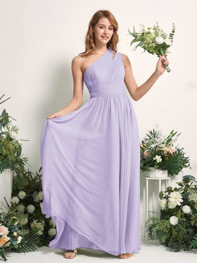 Carlyna Evelyn A-Line Lilac Bridesmaid Dress Maxi Sleeveless One Shoulder Dress Front View #color_lilac