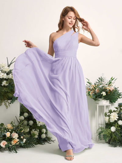 Carlyna Evelyn A-Line Lilac Bridesmaid Dress Maxi Sleeveless One Shoulder Dress Side View 2 #color_lilac