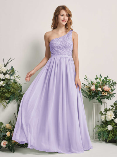 Carlyna Bonita A-Line Lilac Embroidered Bridesmaid Dress Maxi Sleeveless One Shoulder Dress Front View #color_lilac