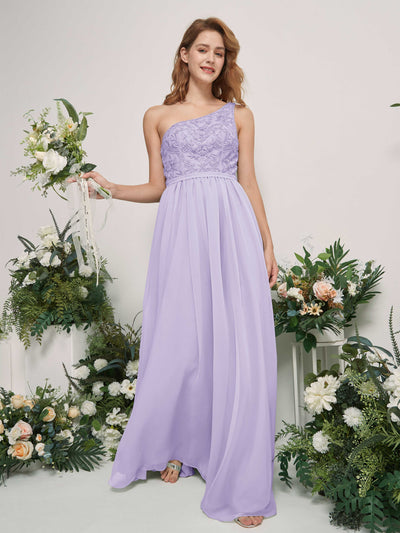 Carlyna Bonita A-Line Lilac Embroidered Bridesmaid Dress Maxi Sleeveless One Shoulder Dress Side View 2 #color_lilac