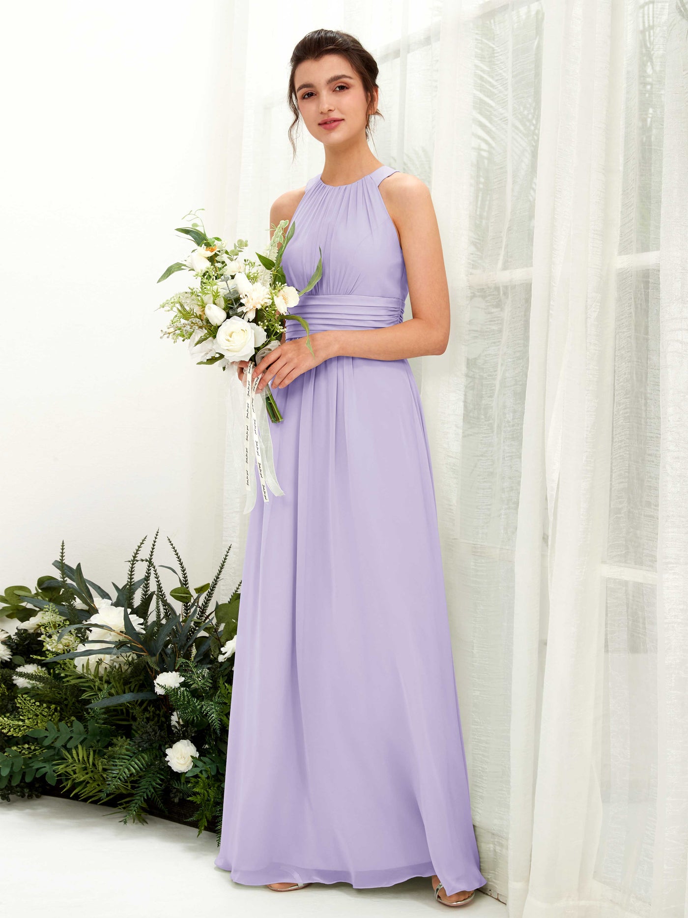 A-line Round Sleeveless Chiffon Bridesmaid Dress - Lilac (81221514)#color_lilac