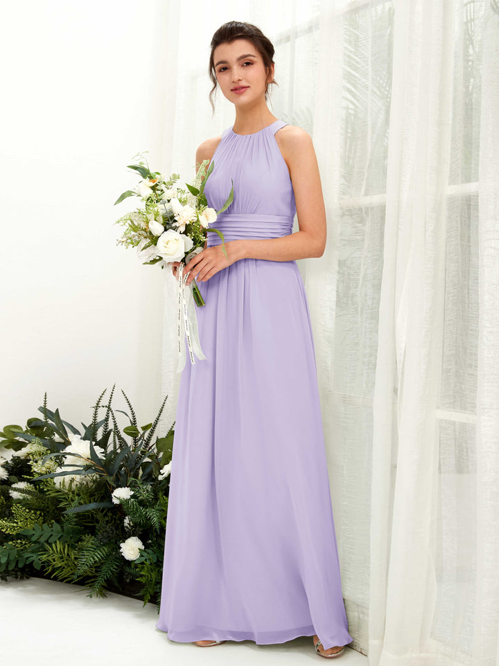 A-line Round Sleeveless Chiffon Bridesmaid Dress - Lilac (81221514)