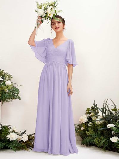 Carlyna Odette A-Line Lilac Bridesmaid Dress Maxi Short Sleeve V-Neck Dress #color_lilac