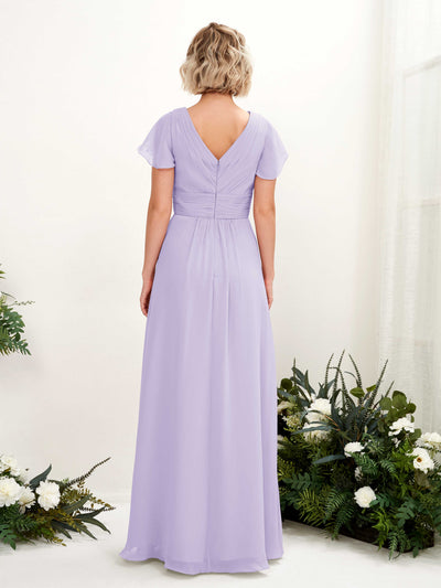 Carlyna Tolly A-Line Lilac Bridesmaid Dress Maxi Cap Sleeve V-Neck Dress #color_lilac