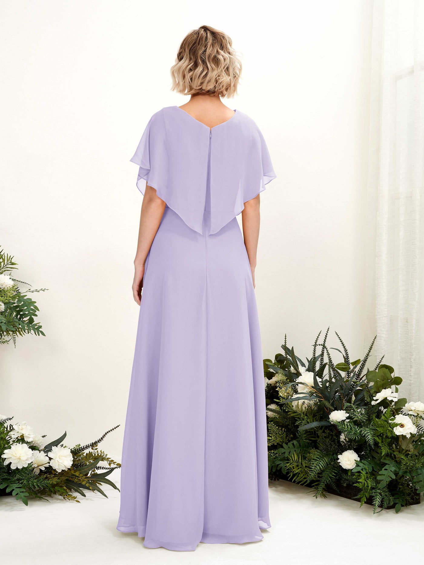 A-line V-neck Short Sleeves Chiffon Bridesmaid Dress - Lilac (81222114)#color_lilac