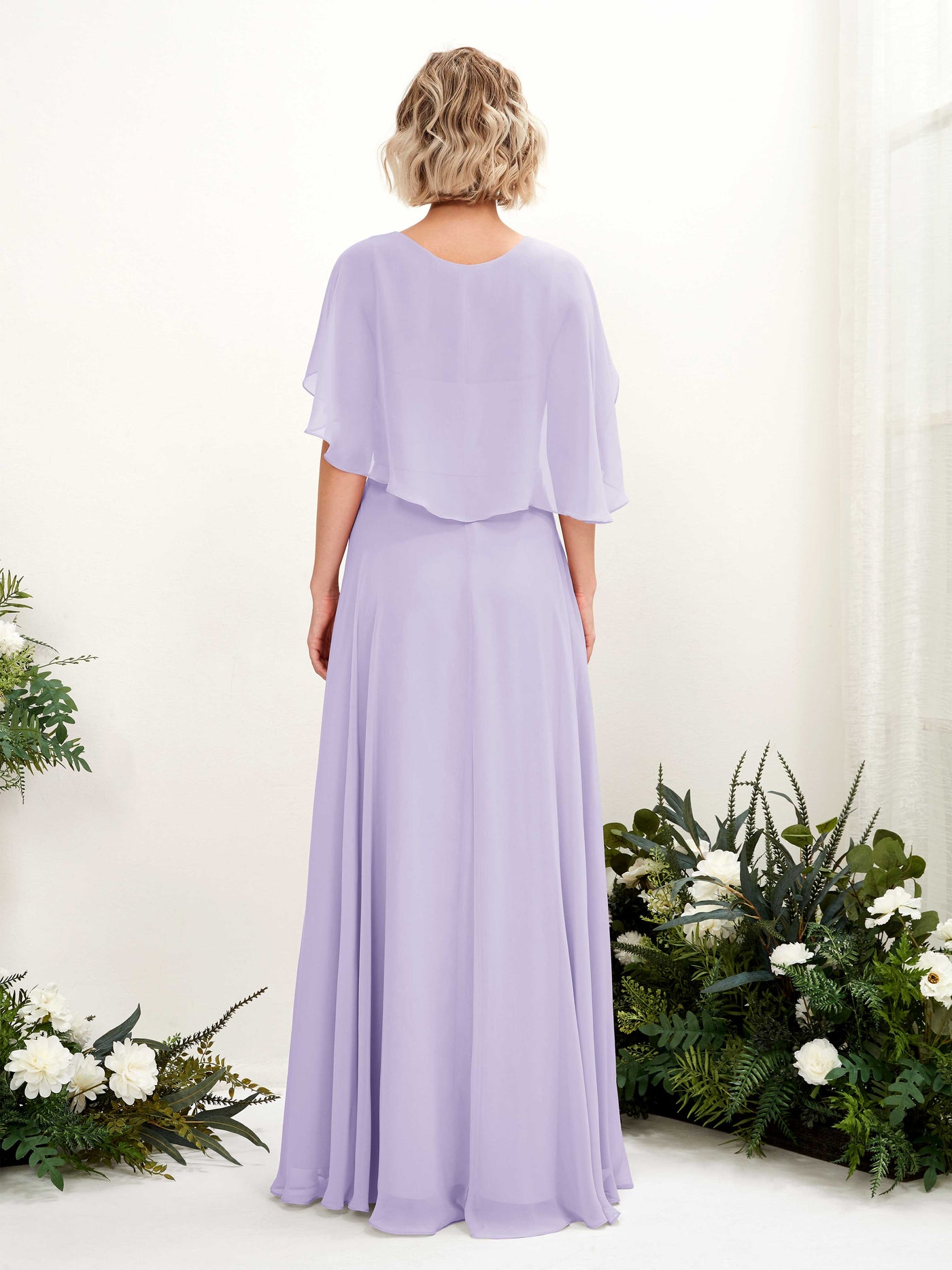 A-line V-neck Short Sleeves Chiffon Bridesmaid Dress - Lilac (81224414)#color_lilac
