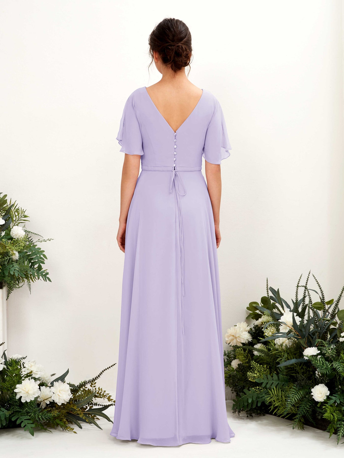 A-line V-neck Short Sleeves Chiffon Bridesmaid Dress - Lilac (81224614)#color_lilac