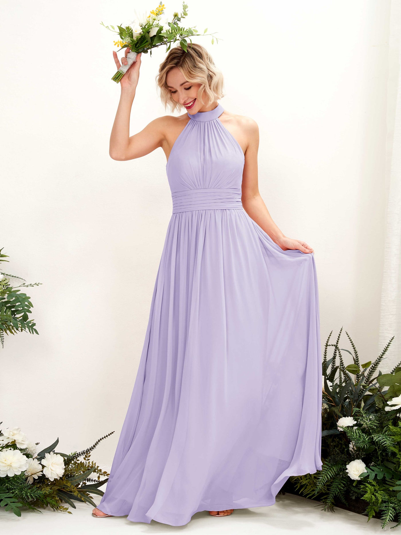 Ball Gown Halter Sleeveless Chiffon Bridesmaid Dress - Lilac (81225314)#color_lilac