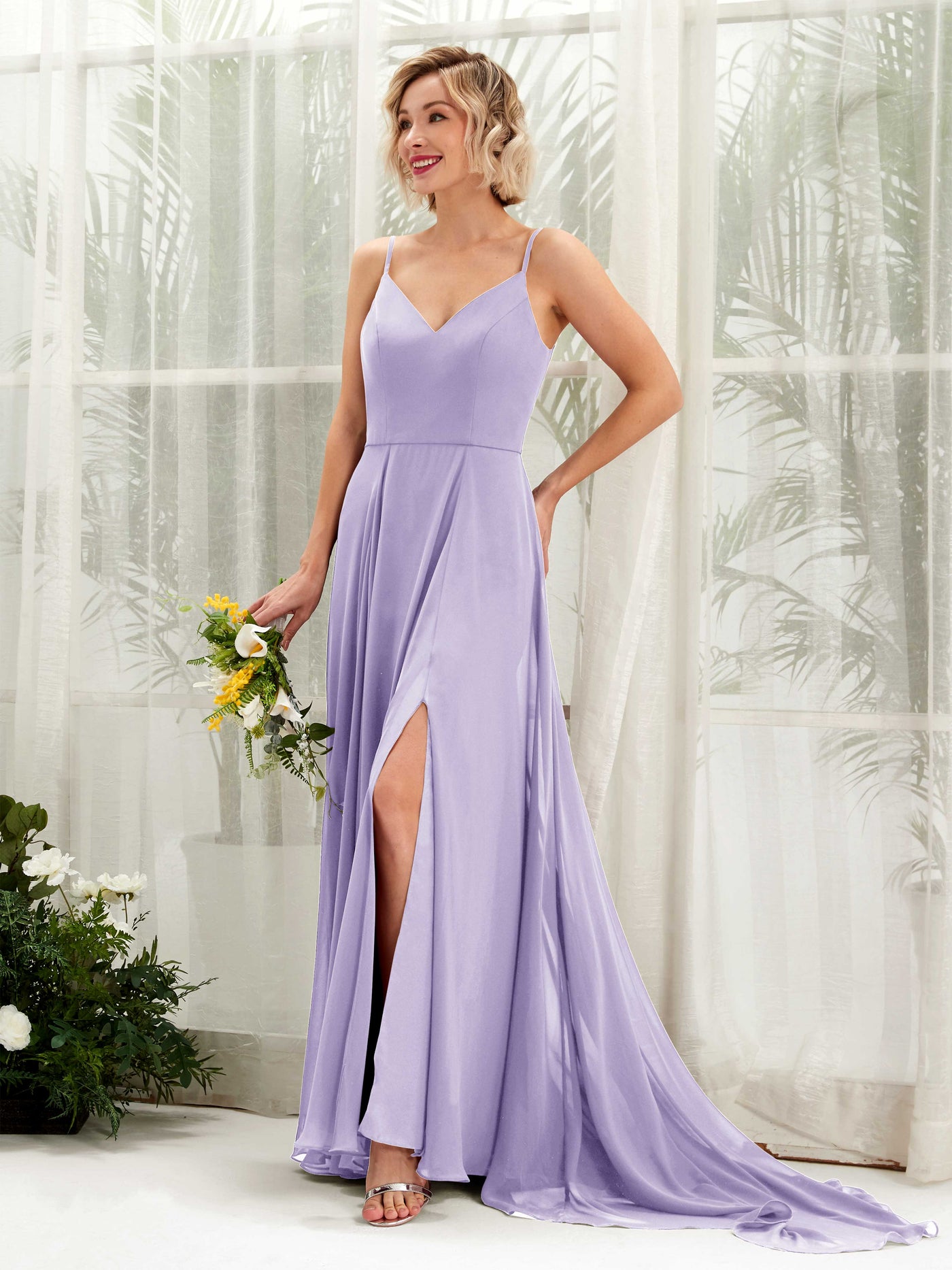 Ball Gown V-neck Sleeveless Bridesmaid Dress - Lilac (81224114)#color_lilac